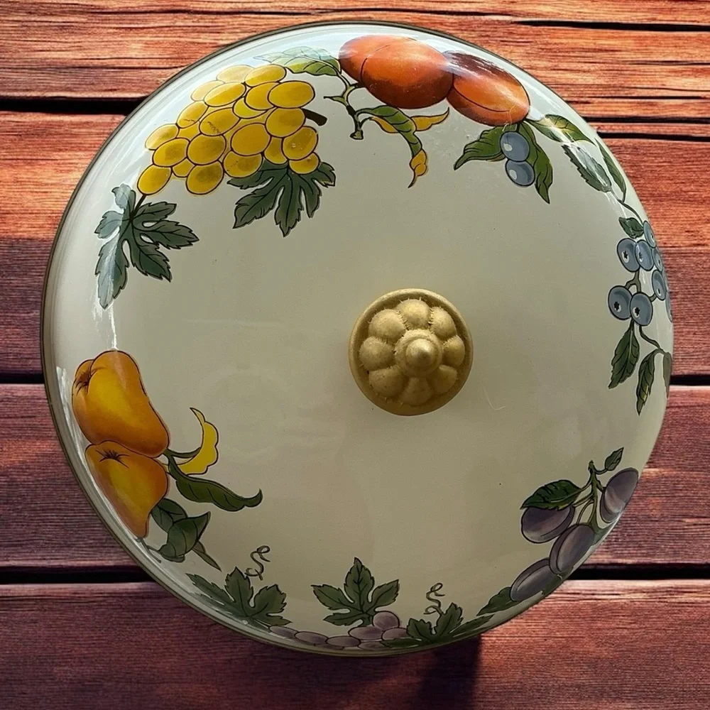 Tabletops Unlimited Essence Enamelware Lid 10” Replacement Pot Lid Vintage Fruit